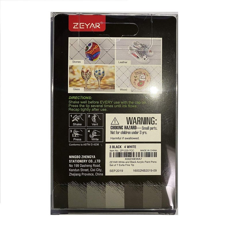 ZEYAR White and Black Acrylic Paint pen, Water Based, Set of 7, Extra Fine Point, Great for Rock Painting, Ceramic, Glass, Wood and smooth surfaces, Opaque ink (White and Black) - Image 3
